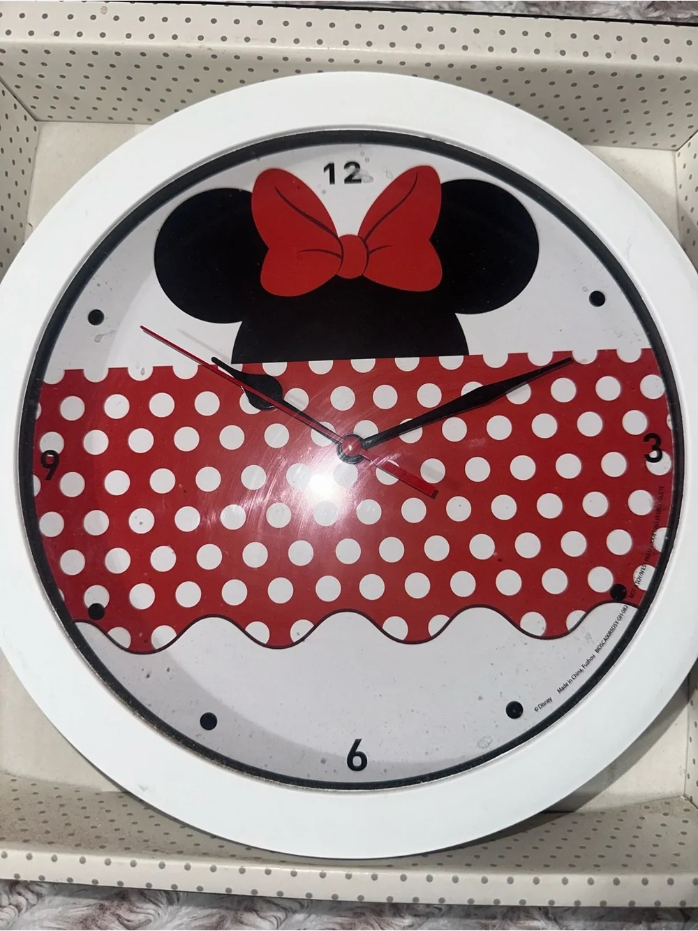 Disney Minnie Mouse Red White Polka Dot Wall Clock with White Frame